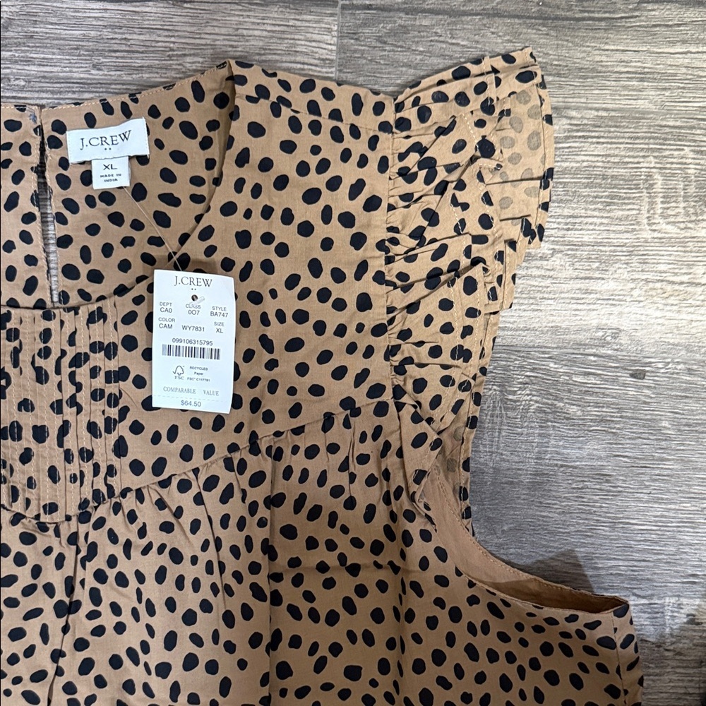 J. Crew Tan and Black Polka Dot Ruffle Sleeve Camisole - Picture 4 of 10